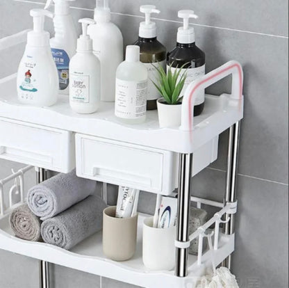 Étagère de Salle de Bain avec Tiroir & Crochets