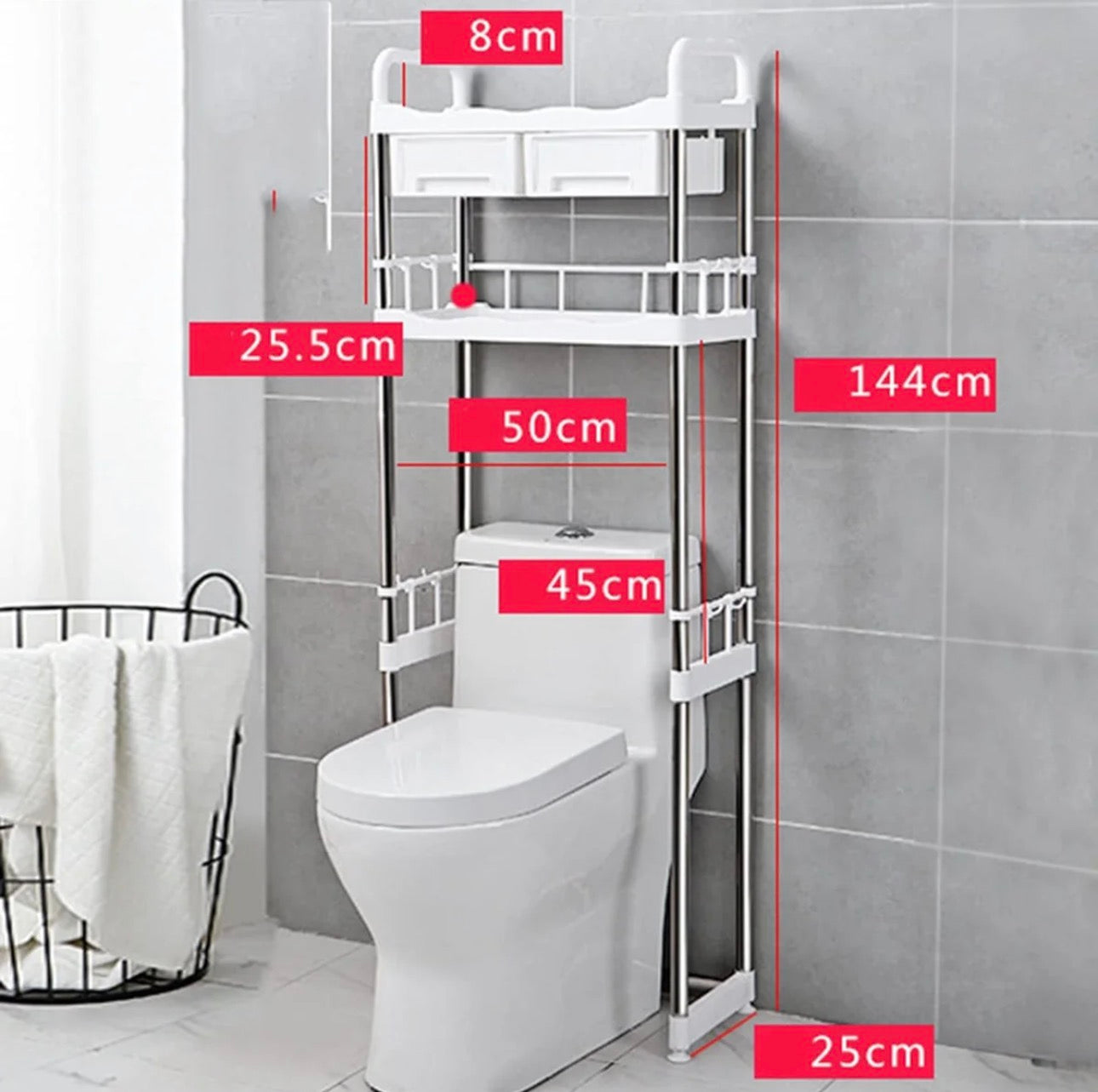 Étagère de Salle de Bain avec Tiroir & Crochets