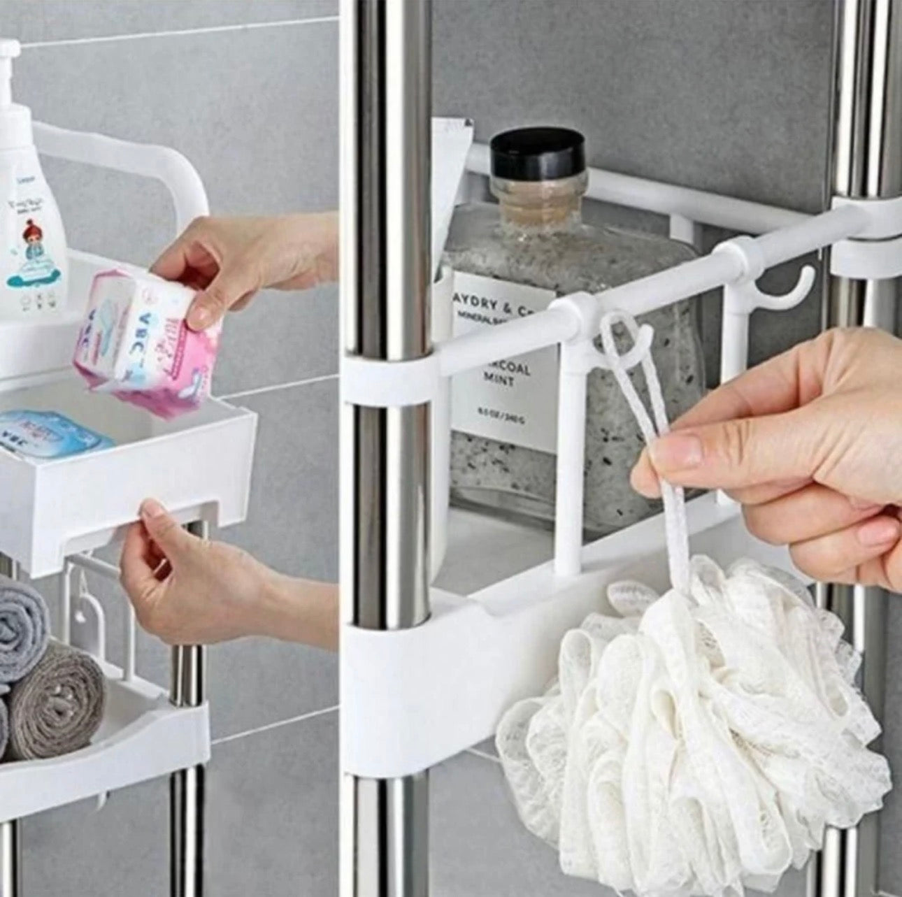 Étagère de Salle de Bain avec Tiroir & Crochets