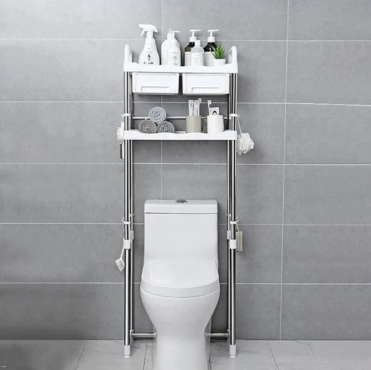 Étagère de Salle de Bain avec Tiroir & Crochets